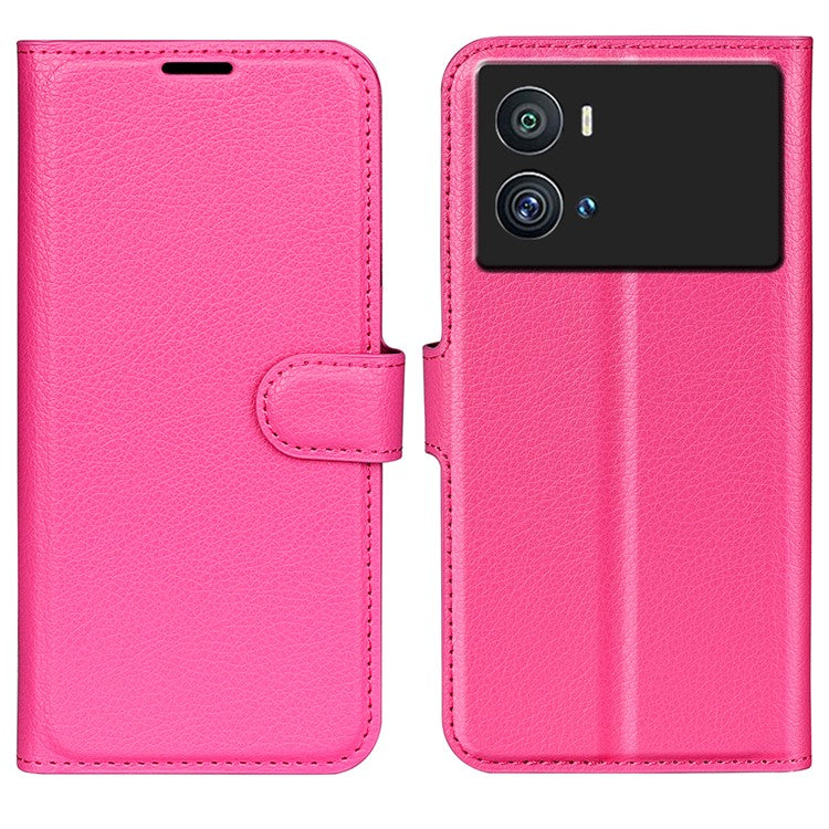 Litchi Texture Phone Case for vivo iQOO 9 Pro, Wallet Phone Stand PU Leather Protective Cover - Rose