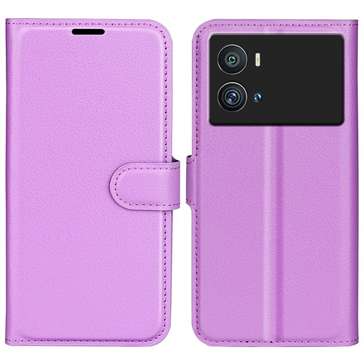 Litchi Texture Phone Case for vivo iQOO 9 Pro, Wallet Phone Stand PU Leather Protective Cover - Purple