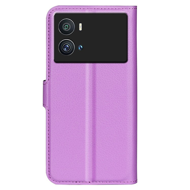 Litchi Texture Phone Case for vivo iQOO 9 Pro, Wallet Phone Stand PU Leather Protective Cover - Purple