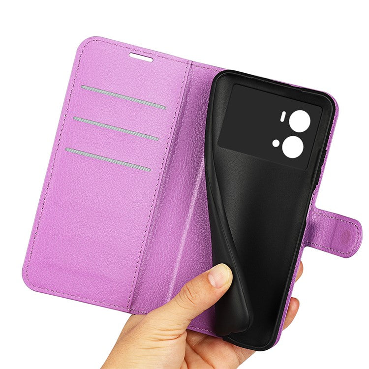 Litchi Texture Phone Case for vivo iQOO 9 Pro, Wallet Phone Stand PU Leather Protective Cover - Purple