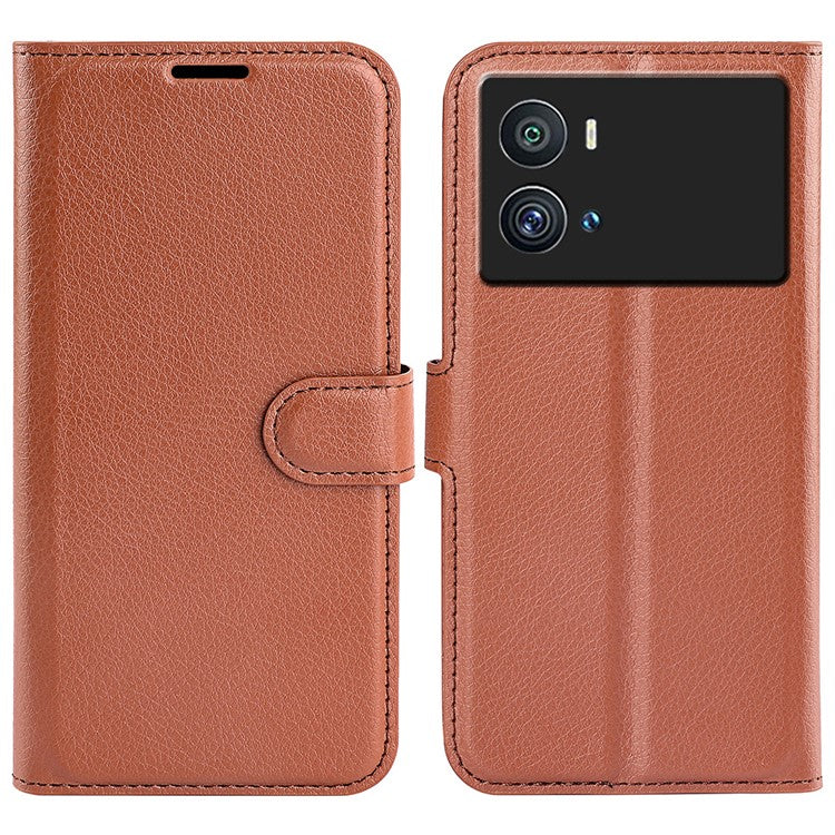 Litchi Texture Phone Case for vivo iQOO 9 Pro, Wallet Phone Stand PU Leather Protective Cover - Brown