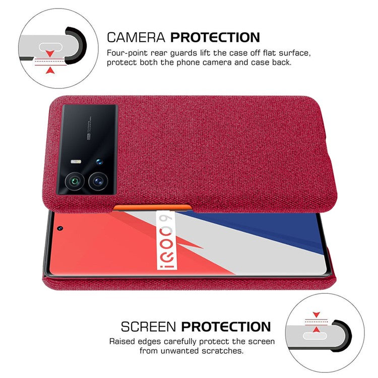 For vivo iQOO 9 Pro Cloth Coated Hard PC Anti-drop Cell Phone Protective Case Back Cover - Red