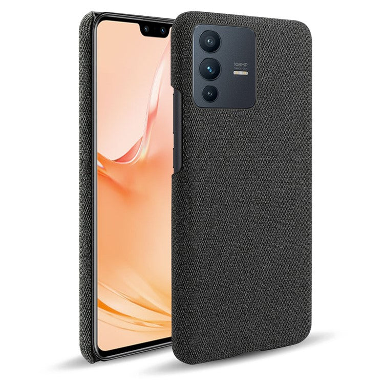 For vivo V23 Pro / S12 Pro Shockproof Cloth Texture + PC Protective Case Heat Dissipation Incomplete Covering Back Shell - Black