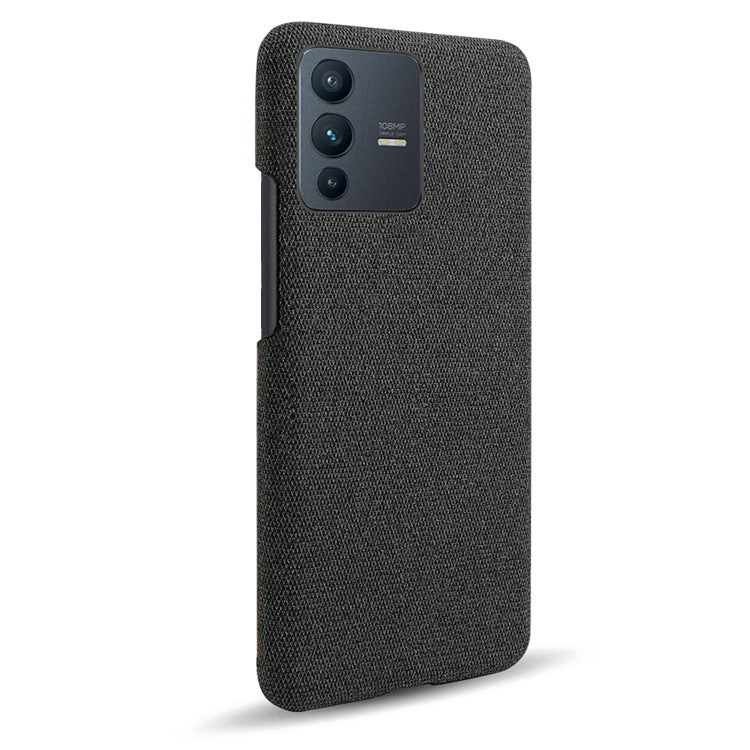 For vivo V23 Pro / S12 Pro Shockproof Cloth Texture + PC Protective Case Heat Dissipation Incomplete Covering Back Shell - Black