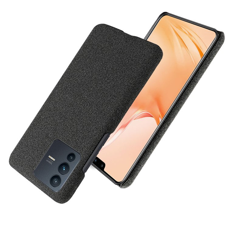 For vivo V23 Pro / S12 Pro Shockproof Cloth Texture + PC Protective Case Heat Dissipation Incomplete Covering Back Shell - Black