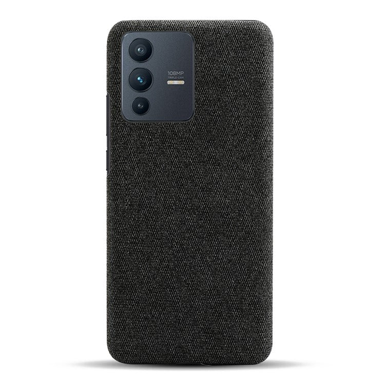 For vivo V23 Pro / S12 Pro Shockproof Cloth Texture + PC Protective Case Heat Dissipation Incomplete Covering Back Shell - Black