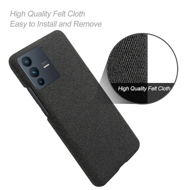 For vivo V23 Pro / S12 Pro Shockproof Cloth Texture + PC Protective Case Heat Dissipation Incomplete Covering Back Shell - Black