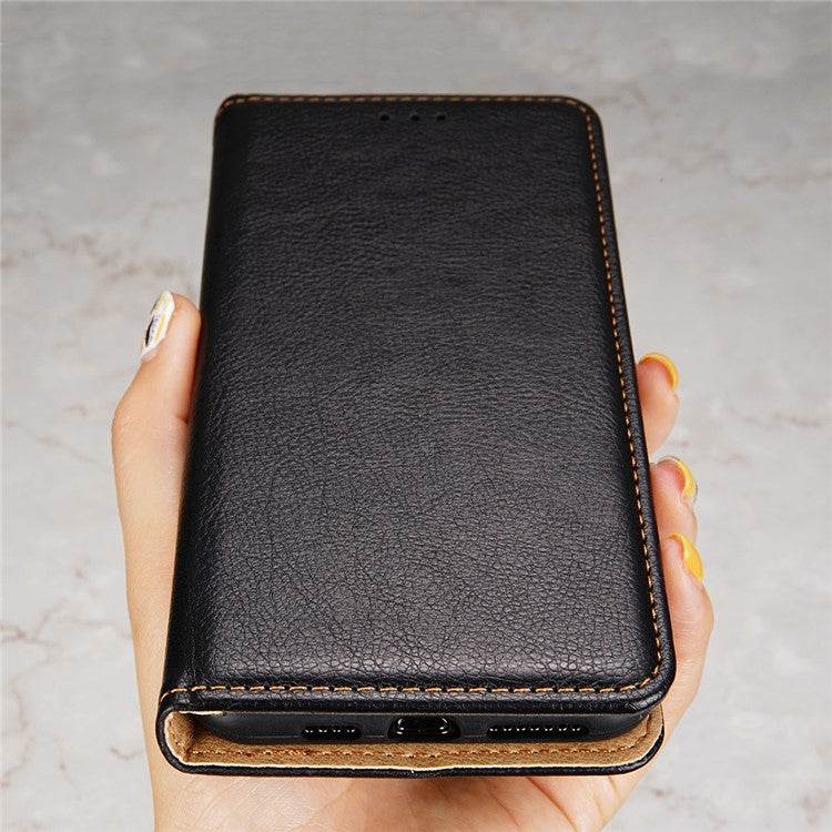 For Realme 9i / Oppo A36/A76 Shockproof PU Leather Wallet Case Viewing Stand Magnetic Absorption TPU Shell Folio Flip Cover - Black