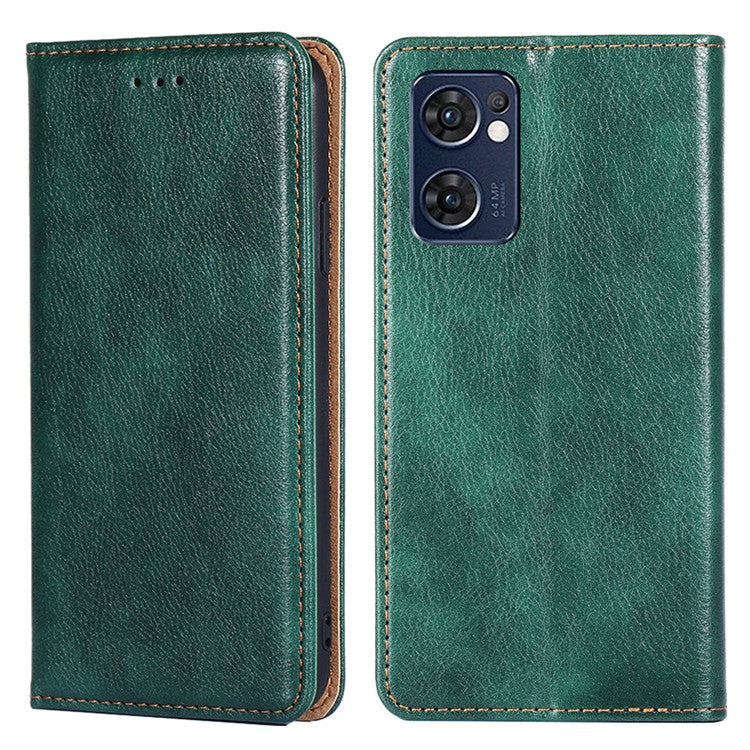 Wallet PU Leather Cover for Oppo Find X5 Lite, Stand Function Magnetic Auto-absorbed Phone Case - Green