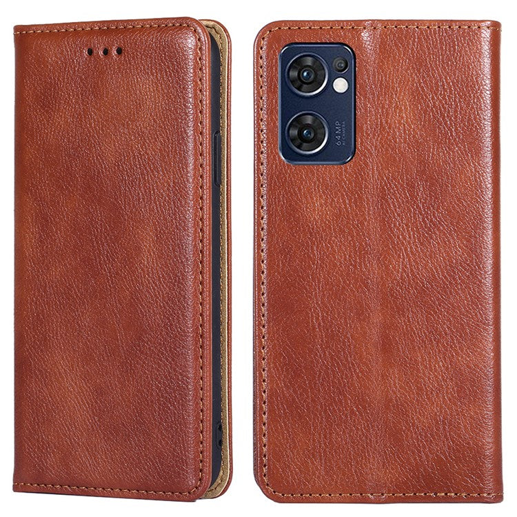 Wallet PU Leather Cover for Oppo Find X5 Lite, Stand Function Magnetic Auto-absorbed Phone Case - Brown