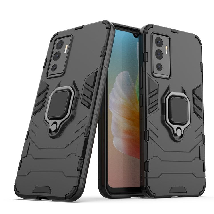 PC + TPU Combo Hybrid Phone Protective Cover for vivo S10e/V23e 4G Landscape Viewing Ring Kickstand Case Phone Accessory - Black