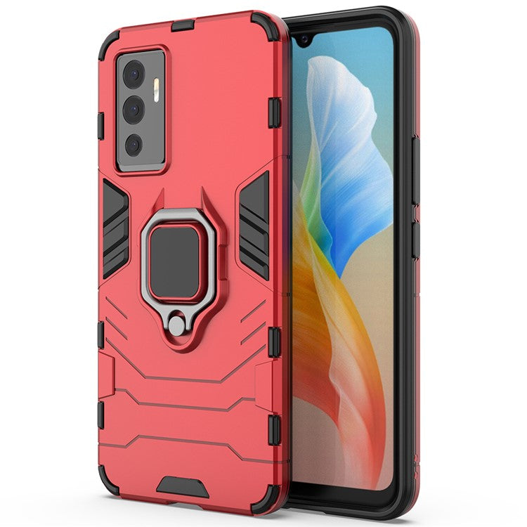 PC + TPU Combo Hybrid Phone Protective Cover for vivo S10e/V23e 4G Landscape Viewing Ring Kickstand Case Phone Accessory - Red