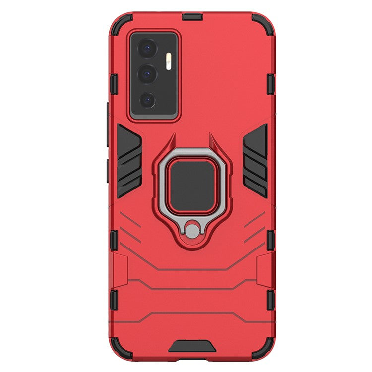 PC + TPU Combo Hybrid Phone Protective Cover for vivo S10e/V23e 4G Landscape Viewing Ring Kickstand Case Phone Accessory - Red