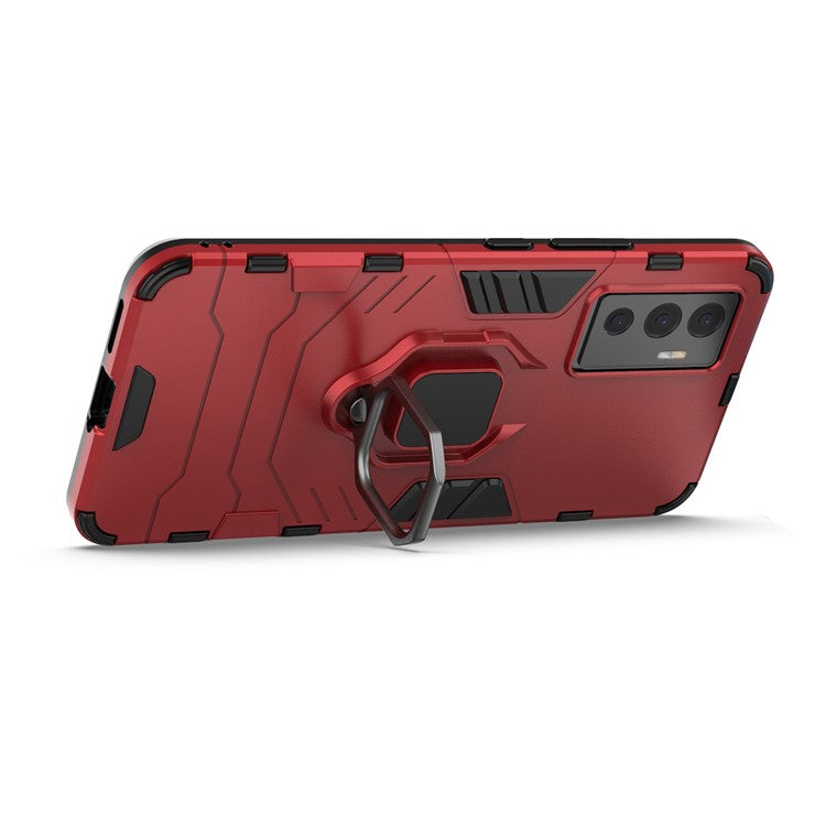 PC + TPU Combo Hybrid Phone Protective Cover for vivo S10e/V23e 4G Landscape Viewing Ring Kickstand Case Phone Accessory - Red