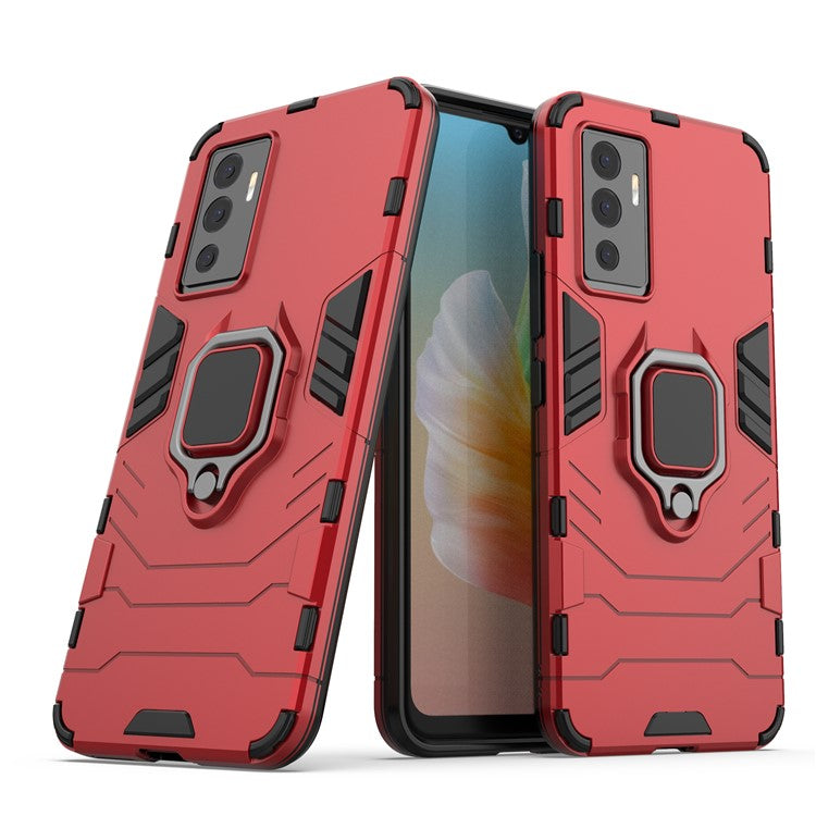 PC + TPU Combo Hybrid Phone Protective Cover for vivo S10e/V23e 4G Landscape Viewing Ring Kickstand Case Phone Accessory - Red