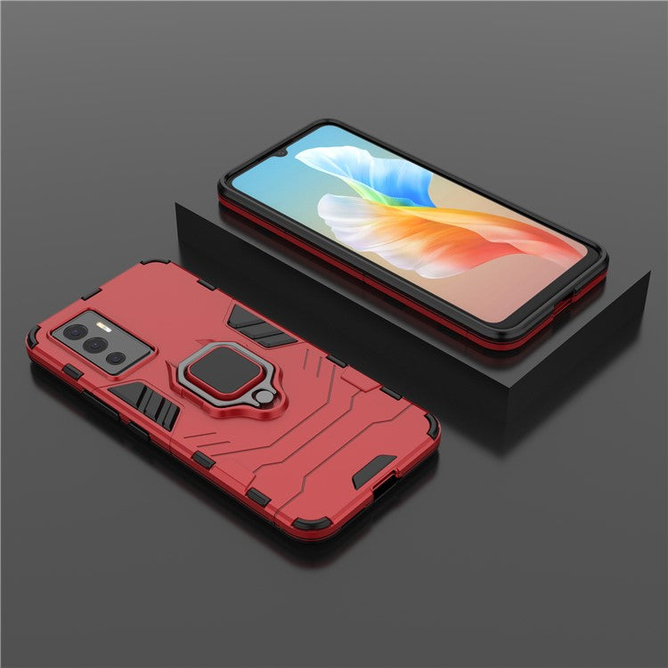 PC + TPU Combo Hybrid Phone Protective Cover for vivo S10e/V23e 4G Landscape Viewing Ring Kickstand Case Phone Accessory - Red