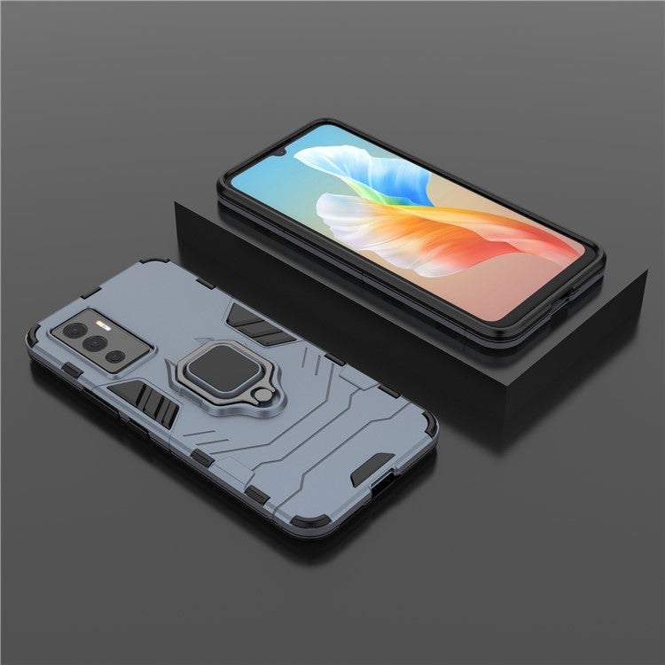 PC + TPU Combo Hybrid Phone Protective Cover for vivo S10e/V23e 4G Landscape Viewing Ring Kickstand Case Phone Accessory - Blue