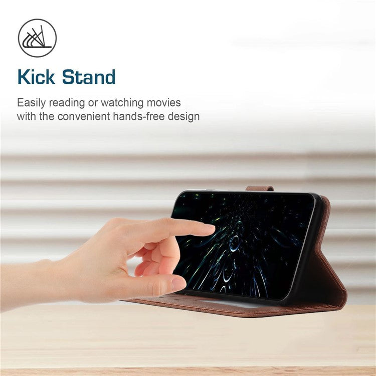 For vivo Y33s / Y21s / Y21 Folding Stand Stitching PU Leather Case Stand Magnetic Closure Shockproof Flip Folio Book Cover with Strap - Brown