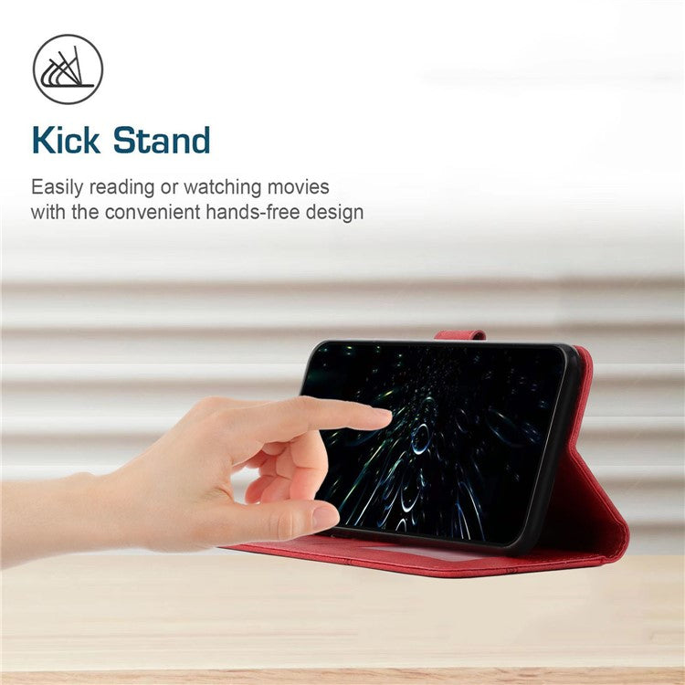 For vivo Y33s / Y21s / Y21 Folding Stand Stitching PU Leather Case Stand Magnetic Closure Shockproof Flip Folio Book Cover with Strap - Red