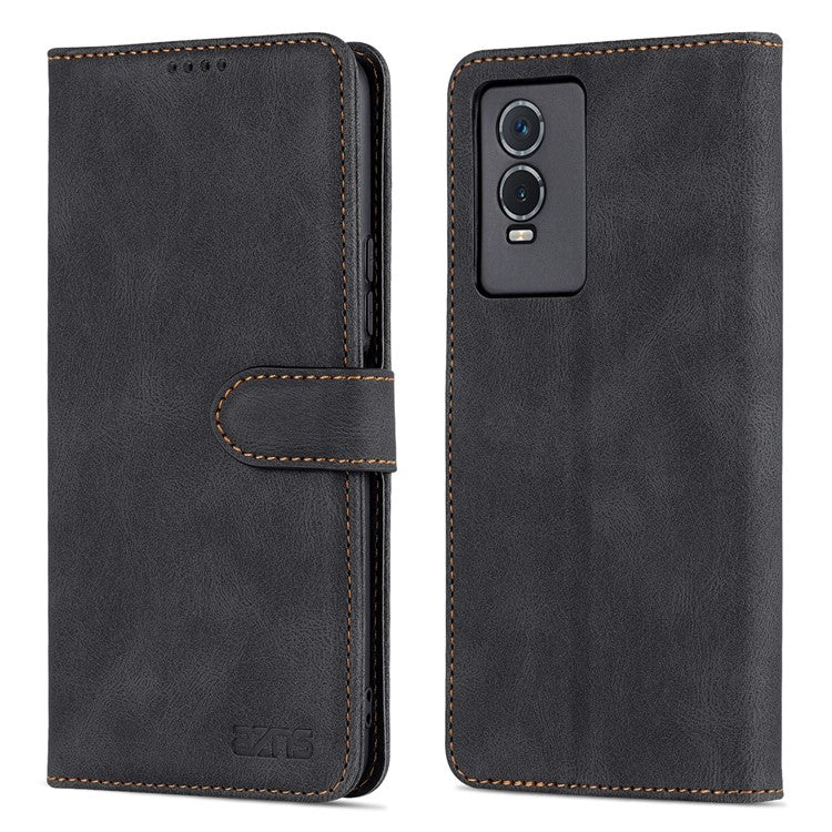 AZNS Phone Case for vivo Y76s/Y74s, PU Leather Wallet Folding Stand Magnetic Scratch-proof Flip Cover - Black