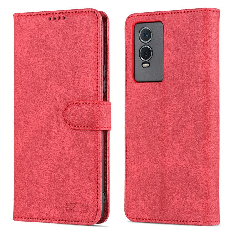 AZNS Phone Case for vivo Y76s/Y74s, PU Leather Wallet Folding Stand Magnetic Scratch-proof Flip Cover - Red