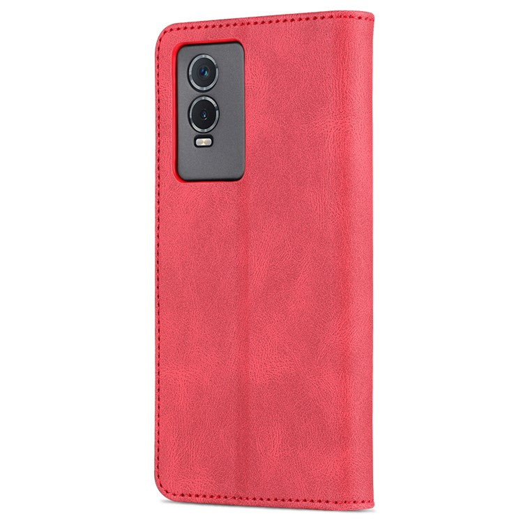 AZNS Phone Case for vivo Y76s/Y74s, PU Leather Wallet Folding Stand Magnetic Scratch-proof Flip Cover - Red