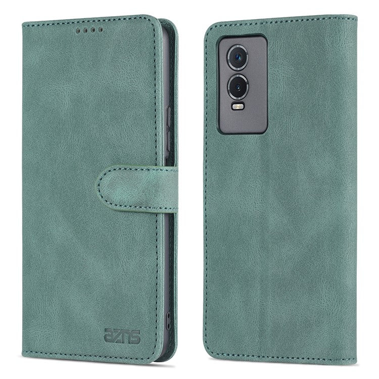 AZNS Phone Case for vivo Y76s/Y74s, PU Leather Wallet Folding Stand Magnetic Scratch-proof Flip Cover - Green