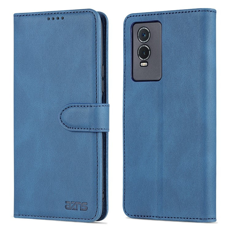 AZNS Phone Case for vivo Y76s/Y74s, PU Leather Wallet Folding Stand Magnetic Scratch-proof Flip Cover - Blue