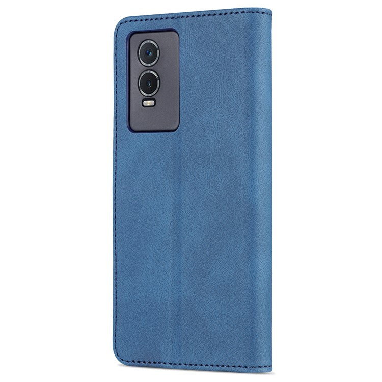 AZNS Phone Case for vivo Y76s/Y74s, PU Leather Wallet Folding Stand Magnetic Scratch-proof Flip Cover - Blue