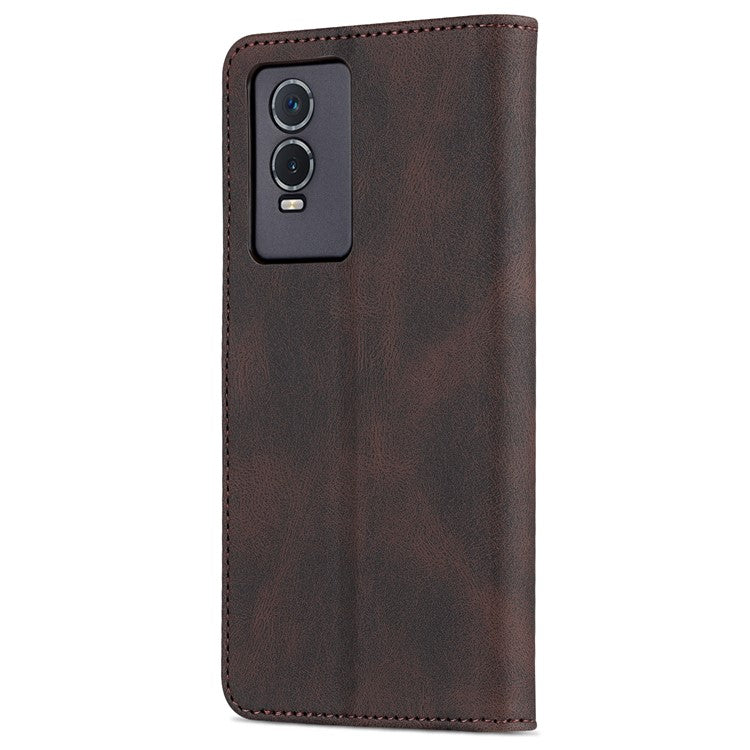 AZNS Phone Case for vivo Y76s / Y74s, PU Leather Wallet Folding Stand Magnetic Scratch-proof Flip Cover - Brown