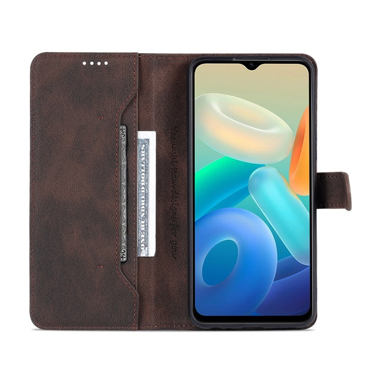 AZNS Phone Case for vivo Y76s / Y74s, PU Leather Wallet Folding Stand Magnetic Scratch-proof Flip Cover - Brown