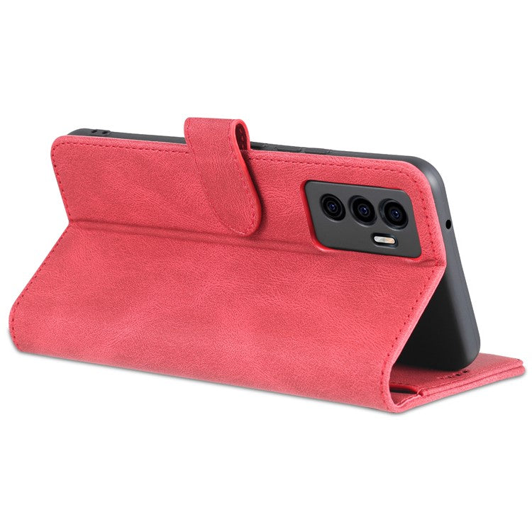 AZNS for vivo S10e 5G/V23e 4G/5G Phone Case, Folio Stand Wallet Magnetic PU Leather Protect Folio Cover - Red