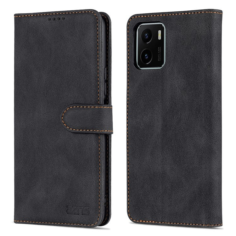 AZNS PU Leather Cover for vivo Y15a/Y15s, Shockproof Anti-scratch Wallet Stand TPU Interior Shell Case - Black