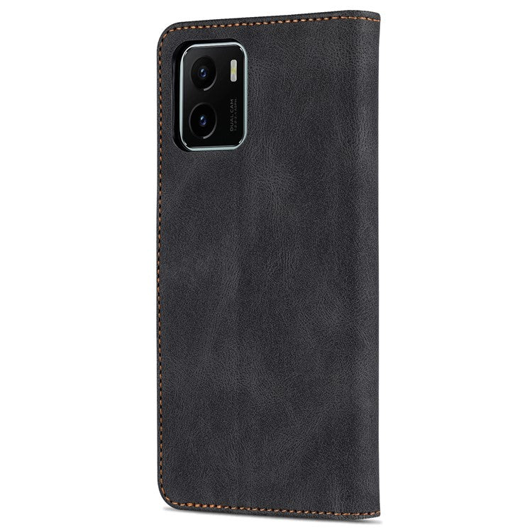 AZNS PU Leather Cover for vivo Y15a/Y15s, Shockproof Anti-scratch Wallet Stand TPU Interior Shell Case - Black