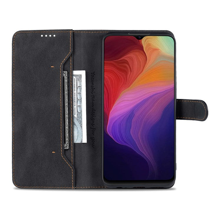 AZNS PU Leather Cover for vivo Y15a/Y15s, Shockproof Anti-scratch Wallet Stand TPU Interior Shell Case - Black