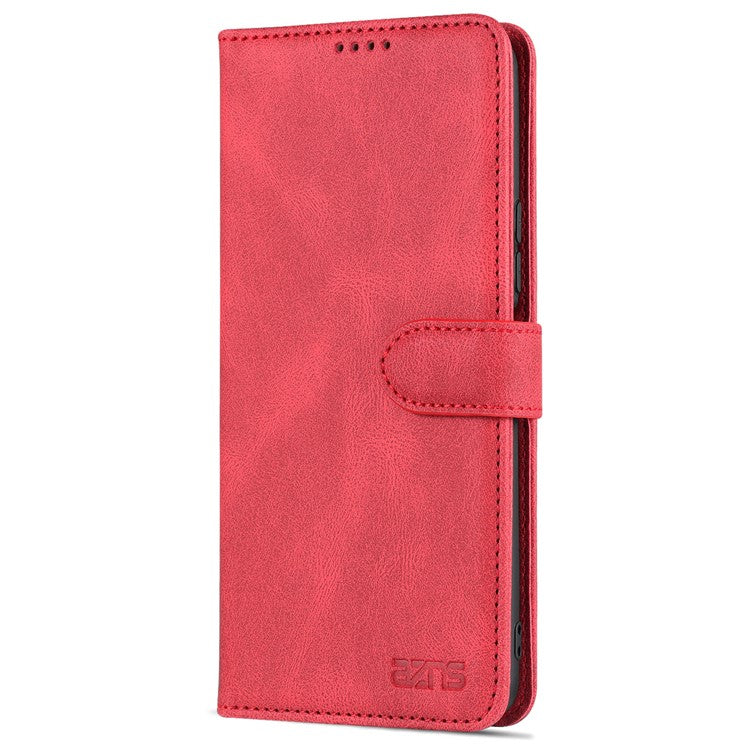 AZNS PU Leather Cover for vivo Y15a/Y15s, Shockproof Anti-scratch Wallet Stand TPU Interior Shell Case - Red