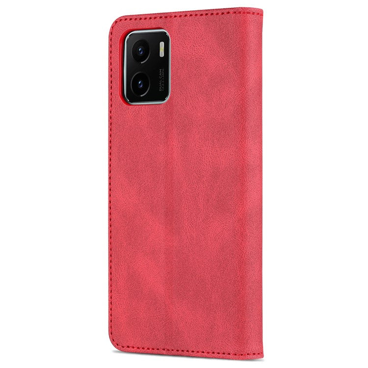 AZNS PU Leather Cover for vivo Y15a/Y15s, Shockproof Anti-scratch Wallet Stand TPU Interior Shell Case - Red