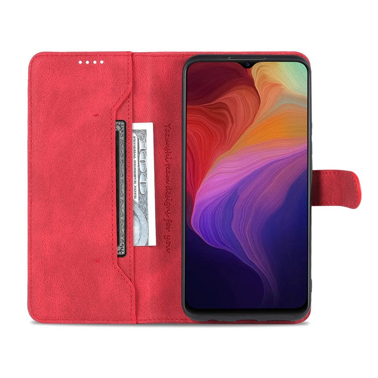 AZNS PU Leather Cover for vivo Y15a/Y15s, Shockproof Anti-scratch Wallet Stand TPU Interior Shell Case - Red