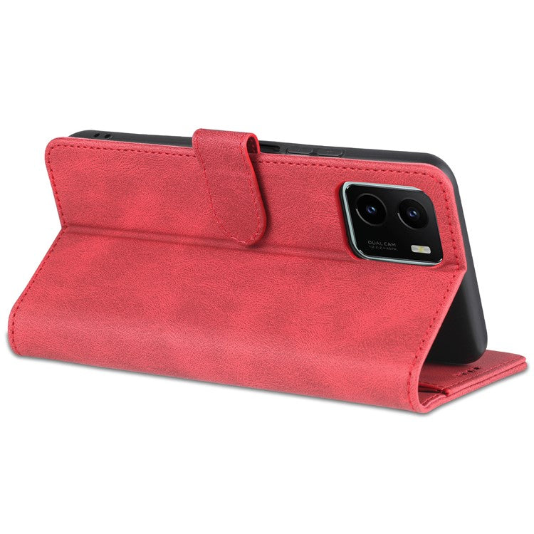 AZNS PU Leather Cover for vivo Y15a/Y15s, Shockproof Anti-scratch Wallet Stand TPU Interior Shell Case - Red