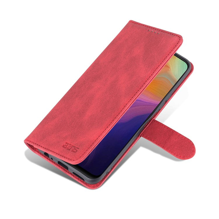 AZNS PU Leather Cover for vivo Y15a/Y15s, Shockproof Anti-scratch Wallet Stand TPU Interior Shell Case - Red