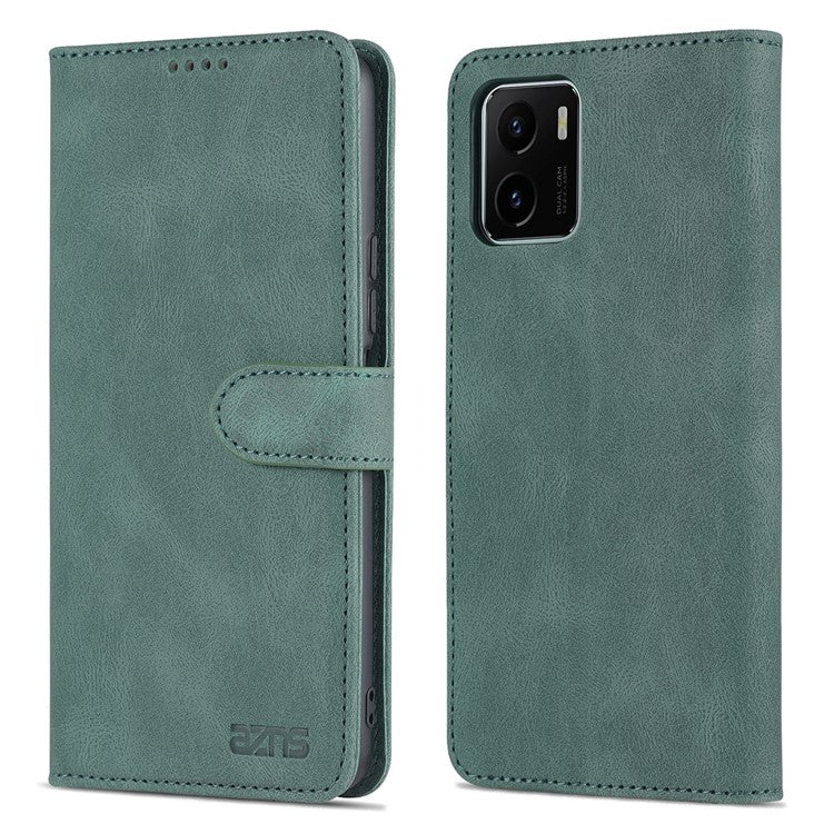 AZNS PU Leather Cover for vivo Y15a/Y15s, Shockproof Anti-scratch Wallet Stand TPU Interior Shell Case - Green