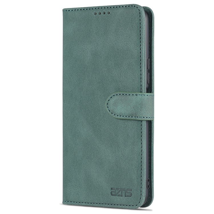 AZNS PU Leather Cover for vivo Y15a/Y15s, Shockproof Anti-scratch Wallet Stand TPU Interior Shell Case - Green