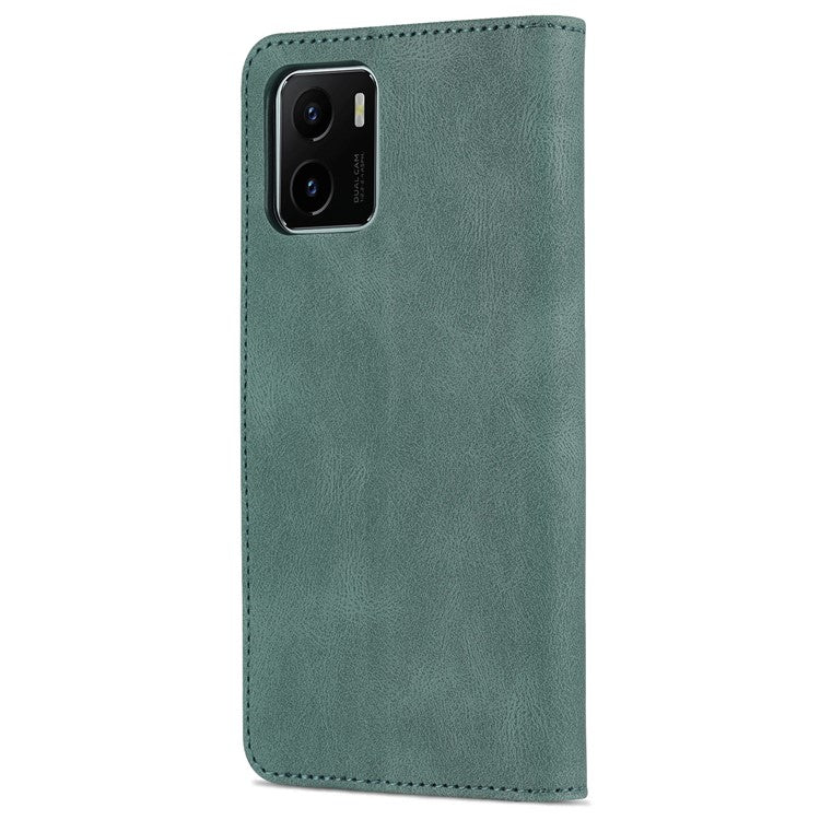 AZNS PU Leather Cover for vivo Y15a/Y15s, Shockproof Anti-scratch Wallet Stand TPU Interior Shell Case - Green