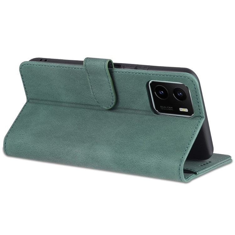 AZNS PU Leather Cover for vivo Y15a/Y15s, Shockproof Anti-scratch Wallet Stand TPU Interior Shell Case - Green