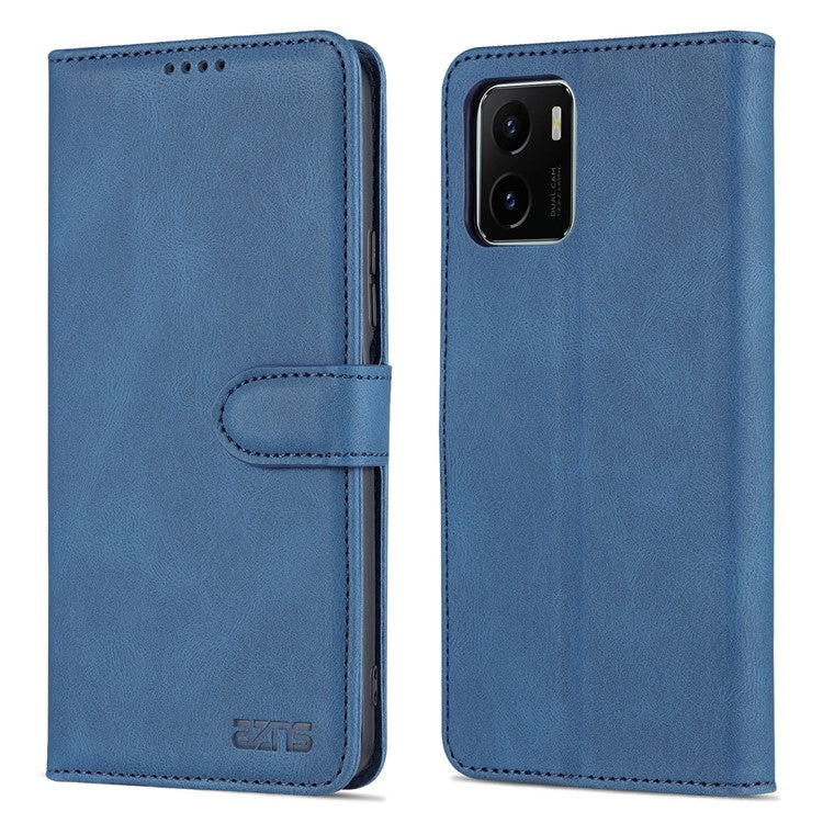 AZNS PU Leather Cover for vivo Y15a/Y15s, Shockproof Anti-scratch Wallet Stand TPU Interior Shell Case - Blue