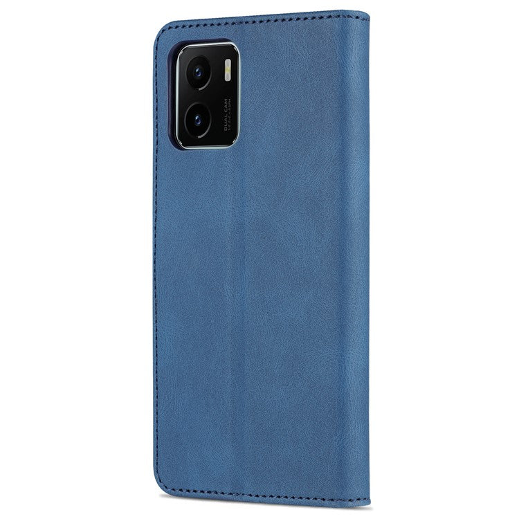 AZNS PU Leather Cover for vivo Y15a/Y15s, Shockproof Anti-scratch Wallet Stand TPU Interior Shell Case - Blue