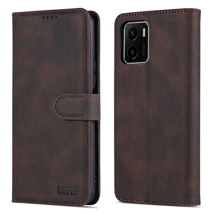 AZNS PU Leather Cover for vivo Y15a/Y15s, Shockproof Anti-scratch Wallet Stand TPU Interior Shell Case - Brown