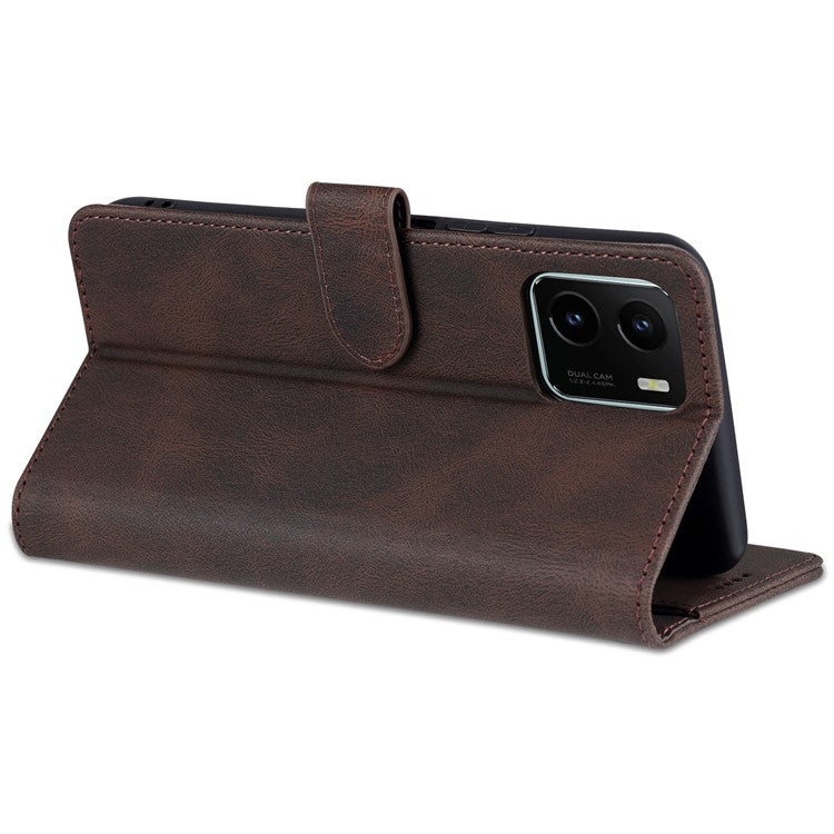 AZNS PU Leather Cover for vivo Y15a/Y15s, Shockproof Anti-scratch Wallet Stand TPU Interior Shell Case - Brown