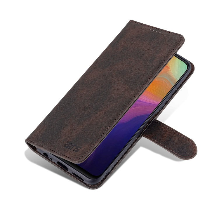 AZNS PU Leather Cover for vivo Y15a/Y15s, Shockproof Anti-scratch Wallet Stand TPU Interior Shell Case - Brown