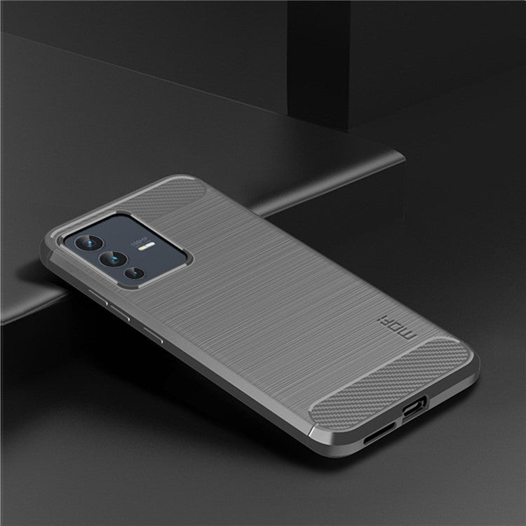 MOFI JK TPU Series-1 for vivo V23 5G/S12 Anti-collision Soft TPU Phone Case Brushed Carbon Fiber Protective Cover - Grey